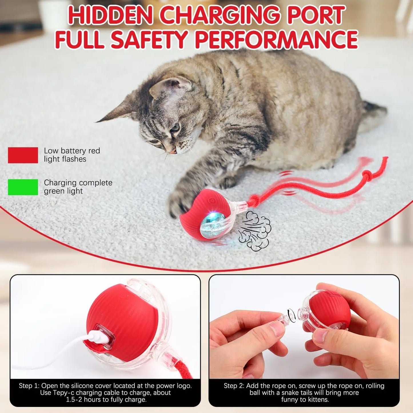 Interactive Rolling Cat/Dog Ball Toy, 360° Automatic Self Rolling Pet Ball