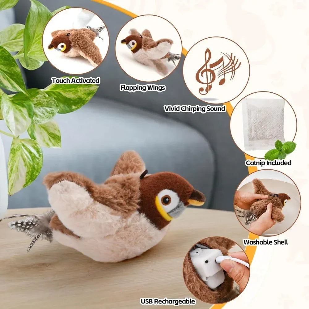 Interactive Cat Toy: Touch-Activated Chirping Bird with Catnip