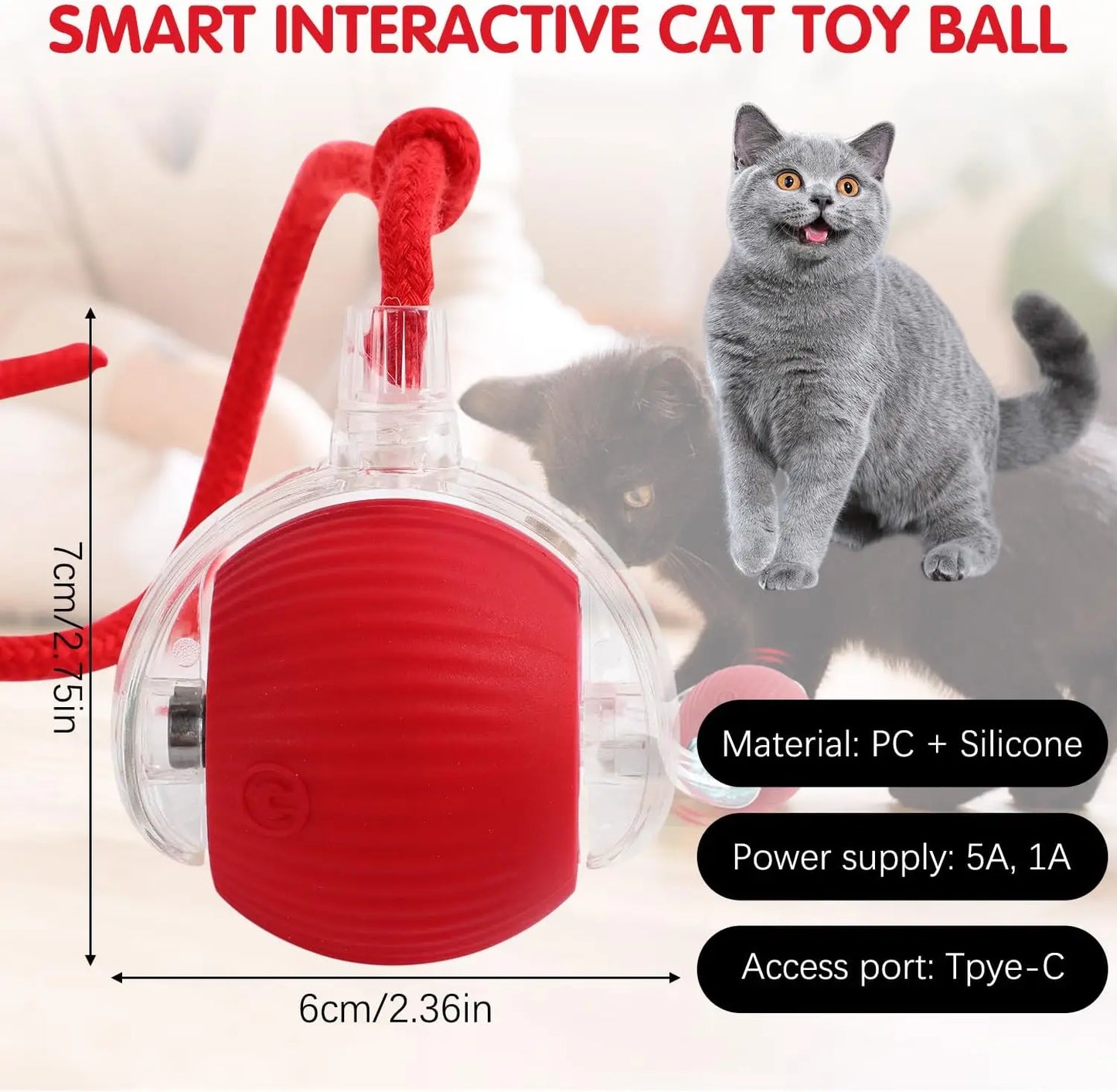 Interactive Rolling Cat/Dog Ball Toy, 360° Automatic Self Rolling Pet Ball